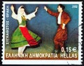 GREECE - CIRCA 2002: A stamp printed in Greece shows Synkathistos dance, Xanthi.