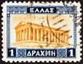 GREECE - CIRCA 1927: A stamp printed in Greece shows the Temple of Hephaestus, Athens, circa 1927. Royalty Free Stock Photo