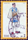 GREECE - CIRCA 1972: A stamp printed in Greece shows a Warrior chief from Messolonghi, circa 1972.