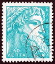 GREECE - CIRCA 1958: A stamp printed in Greece shows Zeus of Istiaea Bronze statue of Zeus or Poseidon