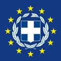 Greece coat of arms on the European Union flag Royalty Free Stock Photo