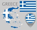 Greece flag, map and map pointer Royalty Free Stock Photo