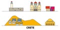 Greece, Crete flat landmarks vector illustration. Greece, Crete line city with famous travel sights, skyline, design.