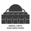 Greece, Crete, Kara Musa Pasha travel landmark vector illustration