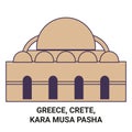 Greece, Crete, Kara Musa Pasha travel landmark vector illustration