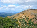 Greece, Crete, panoramic view, picturesque landscape with sea and with winding road in mountains Royalty Free Stock Photo