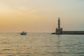 Greece, Crete, sunset in Chania Xania evening light to city. B Royalty Free Stock Photo