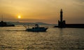 Greece, Crete, sunset in Chania Xania evening light to city. B Royalty Free Stock Photo