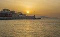 Greece, Crete, sunset in Chania Xania evening light to city ha Royalty Free Stock Photo