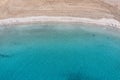 Greece, Cyclades. Sandy beach turquoise color sea water aerial drone view Royalty Free Stock Photo