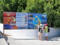 Greece, Santorini, tourists, billboard, routes cruises Royalty Free Stock Photo