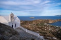 Serifos island, Greece, Cyclades, aerial drone view of Livadi village and port Royalty Free Stock Photo