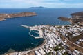 Serifos island, Greece, Cyclades, aerial drone view of Livadi and port Royalty Free Stock Photo