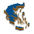 Greece 3D map. Detailed 3d map with dropped shadow. Blue isometric silhouette. Vector illustration. Template for design. Royalty Free Stock Photo