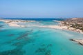 Greece, Elafonisi lagoon Crete island. Aerial drone view of turquoise water, beach with pink sand Royalty Free Stock Photo