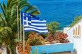 Greece and European Union flag on the background of plam tree Royalty Free Stock Photo