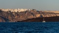 Greece Fira town in Santorini island view from sailing boat