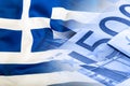 Greece flag. Euro money. Euro currency. Colorful waving greece flag on a euro money background Royalty Free Stock Photo
