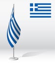 GREECE flag on flagpole for registration of solemn event, meeting foreign guests. National independence day of GREECE. Realistic