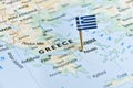 Greece flag pin on map Royalty Free Stock Photo