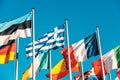 Greece flag waving in front of European Parliament Royalty Free Stock Photo