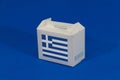 Greece flag on white box with barcode and the color of nation flag on blue background. The concept of export trading from Greece Royalty Free Stock Photo