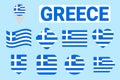 Greece flags set. Vector collection of Grecian national flags. Flat isolated icons with shadows. Traditional colors. Vector illust Royalty Free Stock Photo