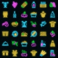 Greece food icons set vector neon Royalty Free Stock Photo