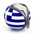 Greece football nation - football in the unzipped bag with Greek flag print Royalty Free Stock Photo