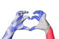 Greece France Heart, Hand gesture making heart