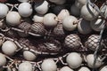 Greece- Full Frame Close Up of White Floats in Red Fishing Net