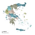 Greece higt detailed map with subdivisions. Administrative map of Greece with districts and cities name, colored by states and