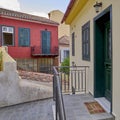 Greece, Hydra island, colorful vintage houses