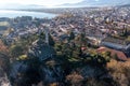 Greece, Ioannina Pamvotida Lake, Epirus. Aerial drone view of Giannena city