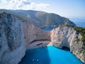 Greece ionian island Zakynthos. Navagio beach bay and cliffs aerial landscape Royalty Free Stock Photo