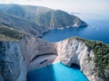 Greece ionian island Zakynthos. Navagio beach bay and cliffs aerial landscape Royalty Free Stock Photo