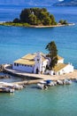 Corfu island , white monastery in the sea Royalty Free Stock Photo