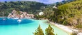 Greece, Ionian islands. Picturesque fishing village Lakka in Paxos with turquoise sea