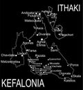 Greece island Cephalonia map vector line contour silhouette illustration isolated on black