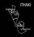 Greece island Ithaki map vector line contour silhouette illustration isolated on black