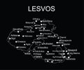 Greece island Lesvos map vector line contour silhouette illustration isolated on black