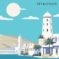 Greece island Mykonos retro vector poster Royalty Free Stock Photo