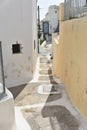 Greece, the island of Santorini in the Cyclades chain.  A narrow alley in the old village of Emborio. Royalty Free Stock Photo