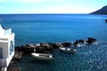 Greece the island of Sikinos. Two moored small boats. Royalty Free Stock Photo