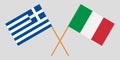 Greece and Italy. Crossed Greek and Italian flags. Official colors. Correct proportion. Vector