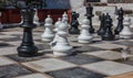 Greece, Kea island. Giant set of chess pieces on Ioulis town street Royalty Free Stock Photo