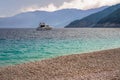 Greece, Kefalonia, 15 August 2021: Yacht in the Ionian Sea near the coast of Kefalonia