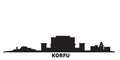 Greece, Korfu city skyline isolated vector illustration. Greece, Korfu travel black cityscape