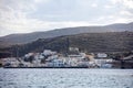 Kythnos island, Greece. Loutra port view from sea Royalty Free Stock Photo