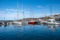 Sailing boats at Loutra village port, Kythnos island, Greece Royalty Free Stock Photo
